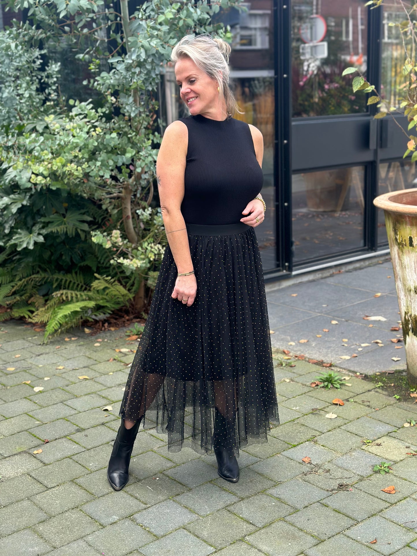 tulle strass rok zwart