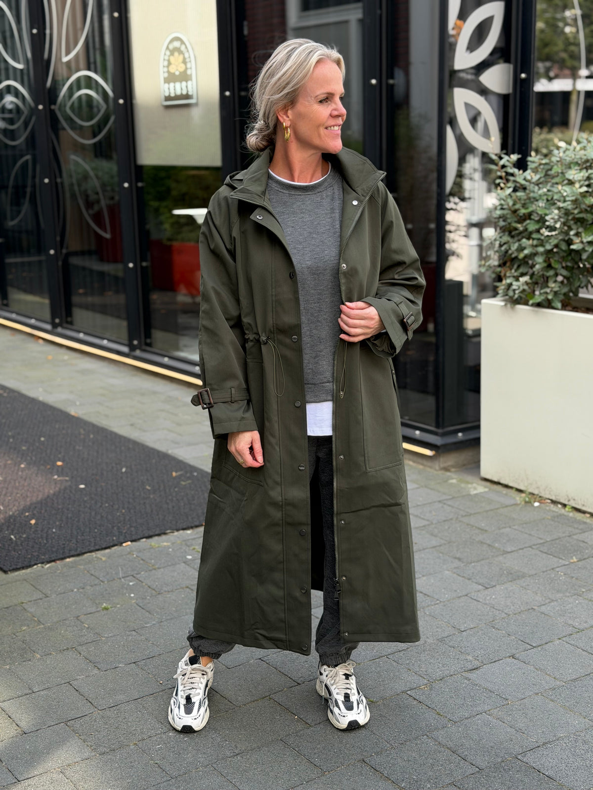 Lange trenchcoat khaki