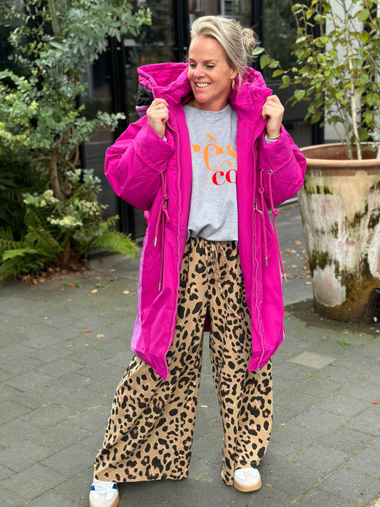 Fanny dons parka vivid fuchsia