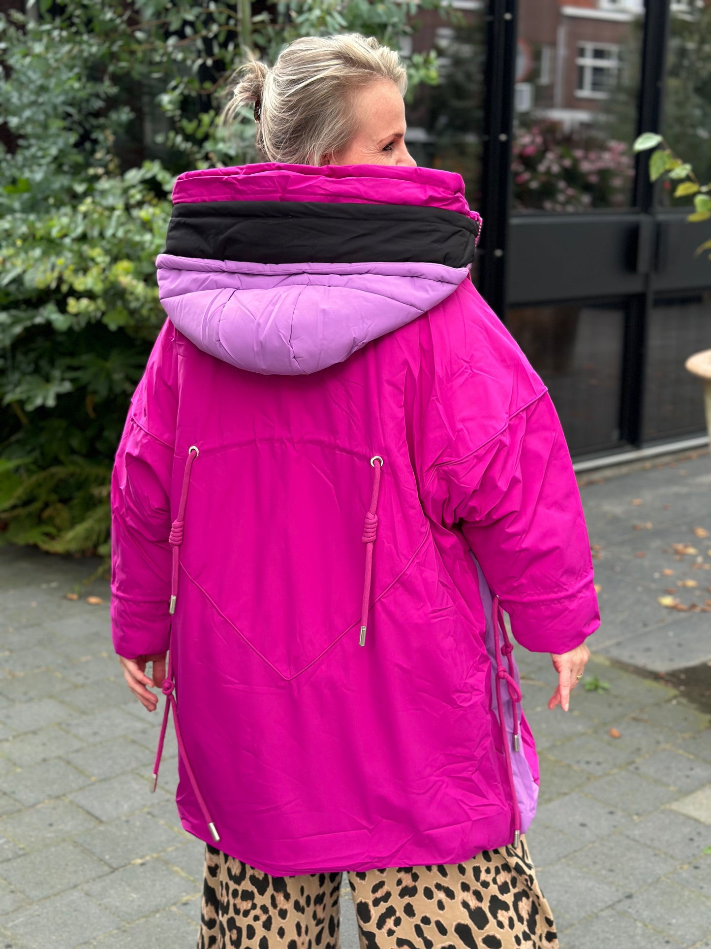 Fanny dons parka vivid fuchsia