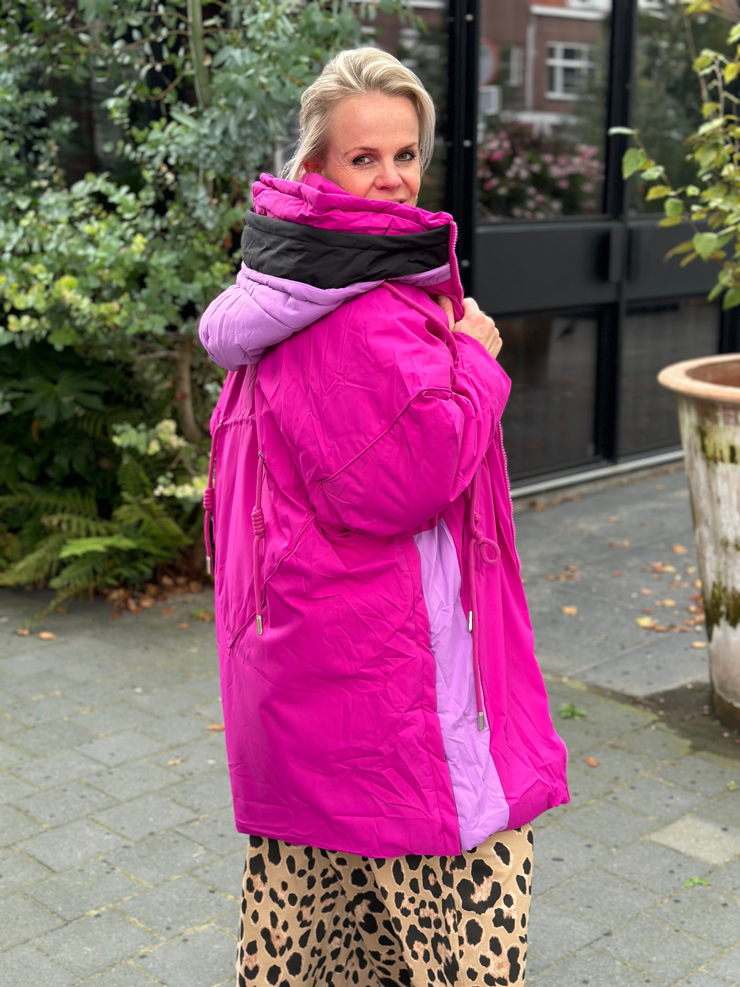 Fanny dons parka vivid fuchsia